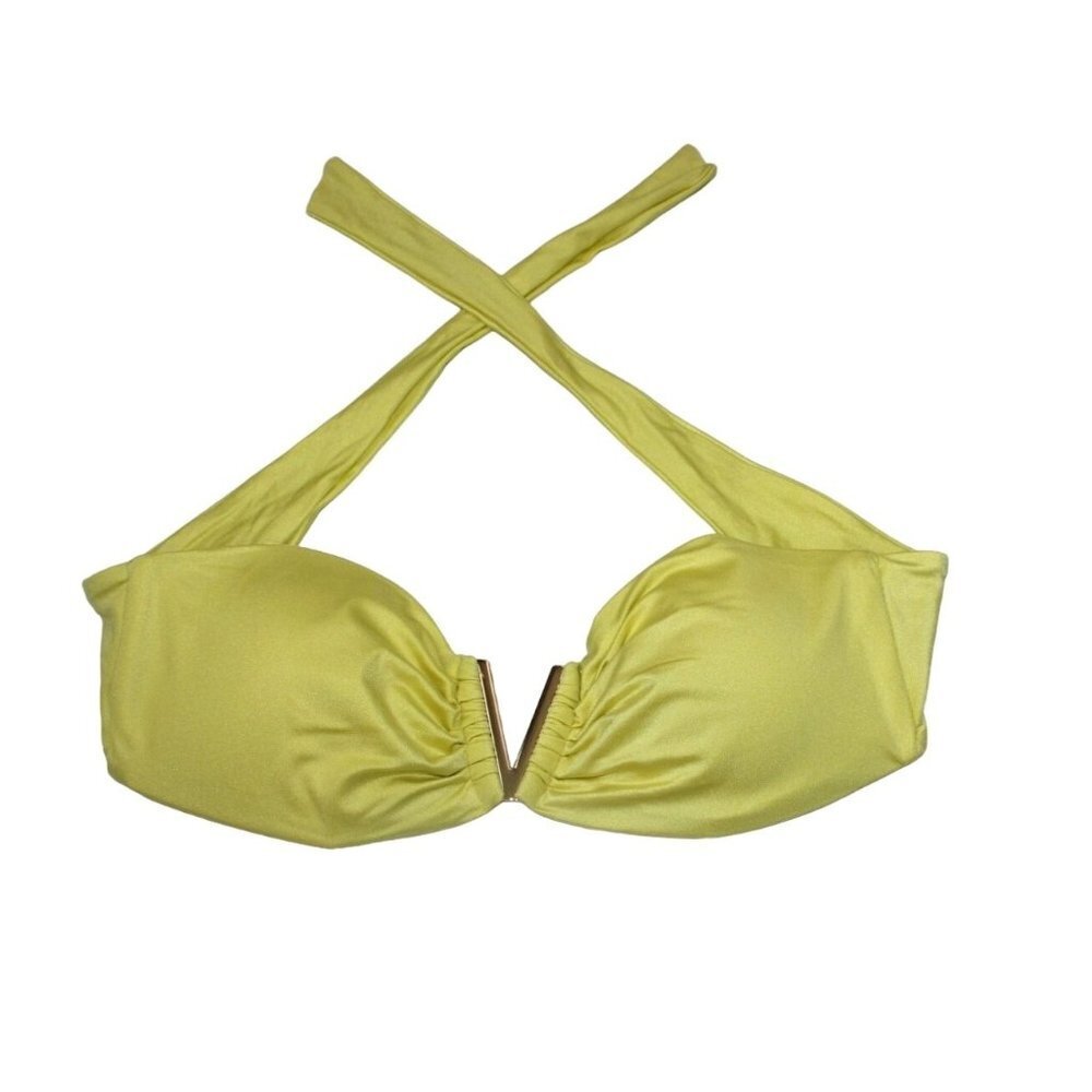 Victoria's Secret Swimsuit Women's L Yellow Bikini Push Up Top Glitter Summer